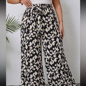 Patterned Wide Leg Pants w/Belt